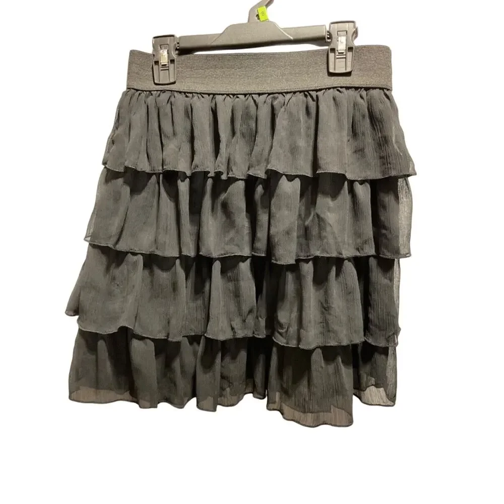 Byer California Black Ruffled Mini Skirt, JR Large, 100%‎ Polyester, Pull-On